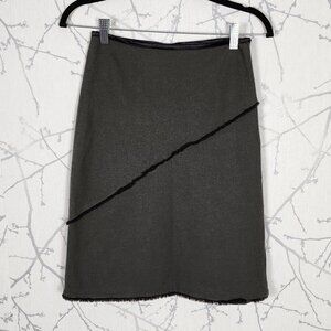Karen Millen Gray Felted Wool Pencil Skirt w/ Sheepskin Trim